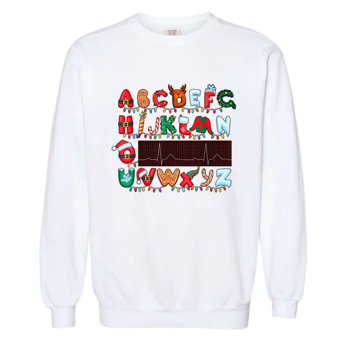 Christmas Cardiology Alphabet Holiday Hospital Crew Garment-Dyed Sweatshirt