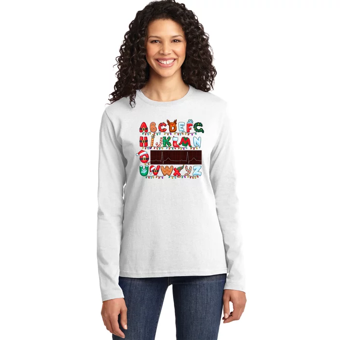 Christmas Cardiology Alphabet Holiday Hospital Crew Ladies Long Sleeve Shirt