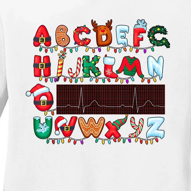 Christmas Cardiology Alphabet Holiday Hospital Crew Ladies Long Sleeve Shirt