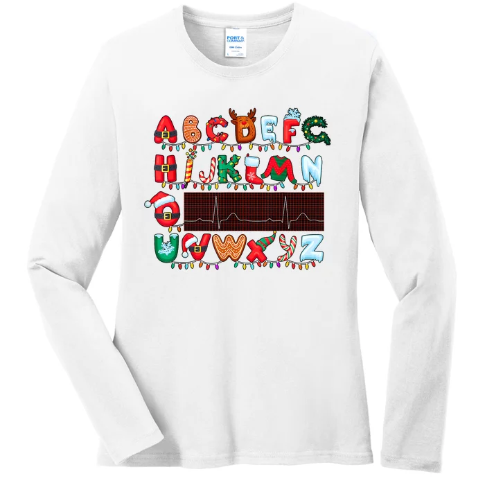 Christmas Cardiology Alphabet Holiday Hospital Crew Ladies Long Sleeve Shirt