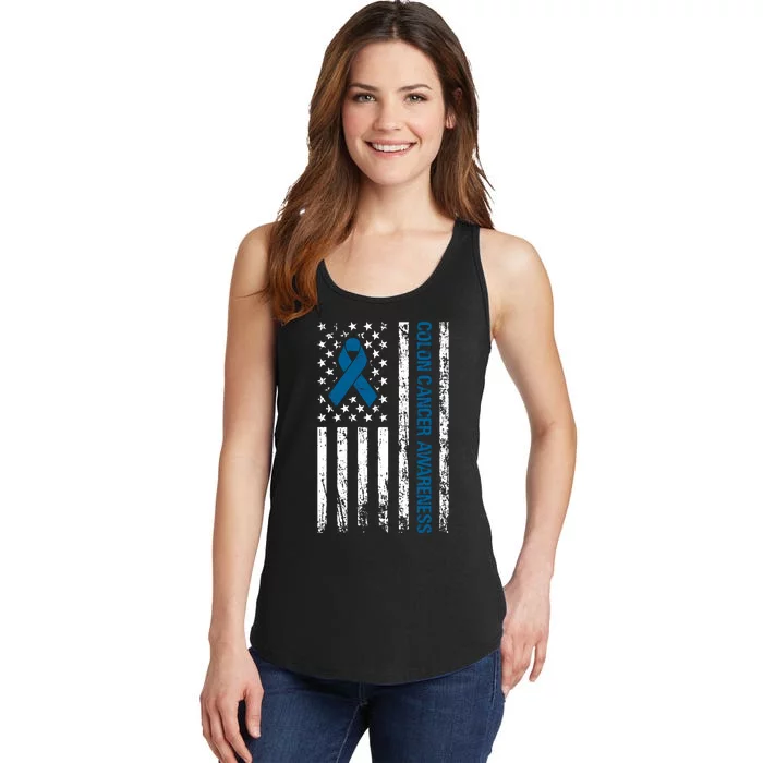 Colon Cancer Awareness Month Distressed Flag Ladies Essential Tank