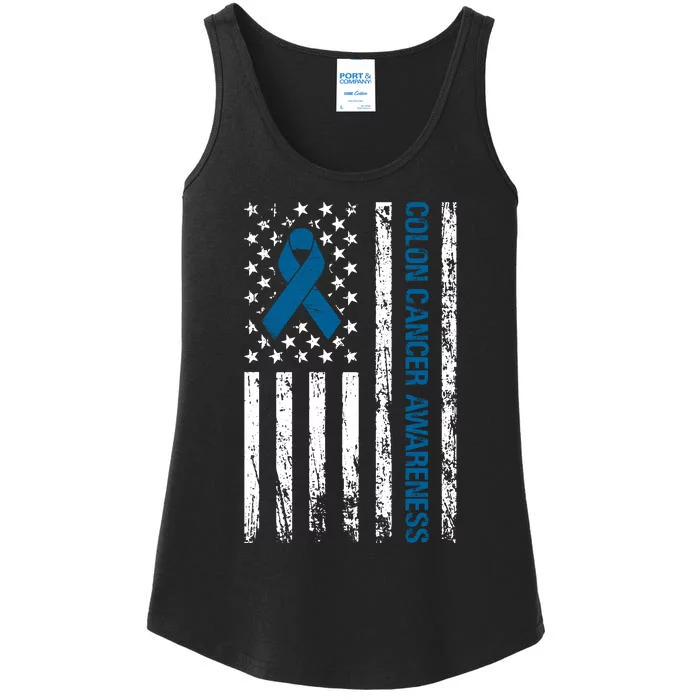 Colon Cancer Awareness Month Distressed Flag Ladies Essential Tank