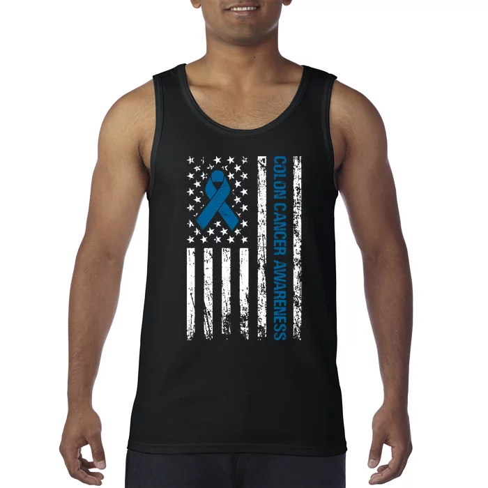 Colon Cancer Awareness Month Distressed Flag Tank Top