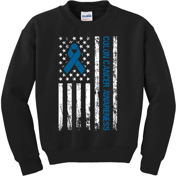 Colon Cancer Awareness Month Distressed Flag Kids Sweatshirt