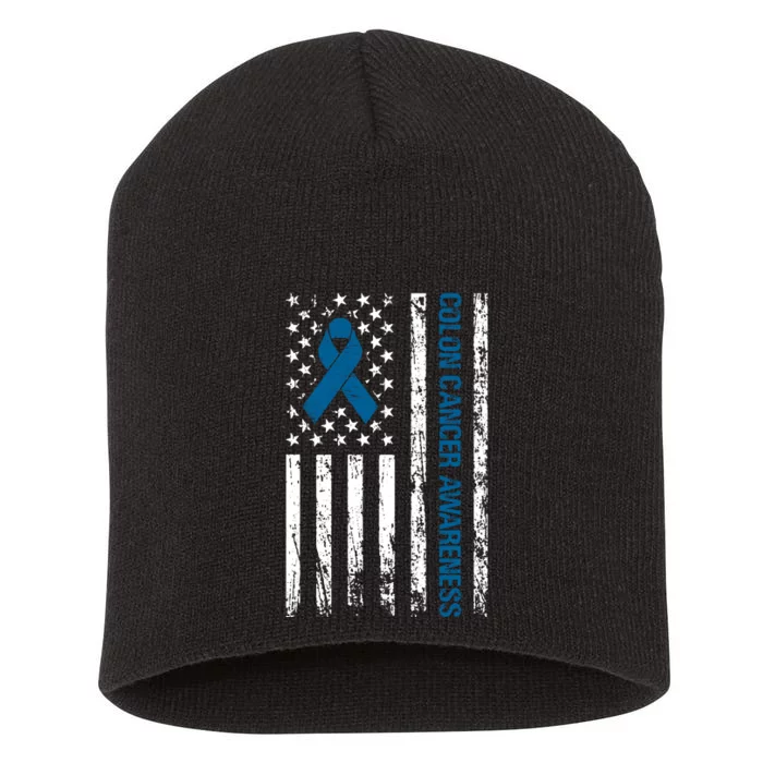 Colon Cancer Awareness Month Distressed Flag Short Acrylic Beanie