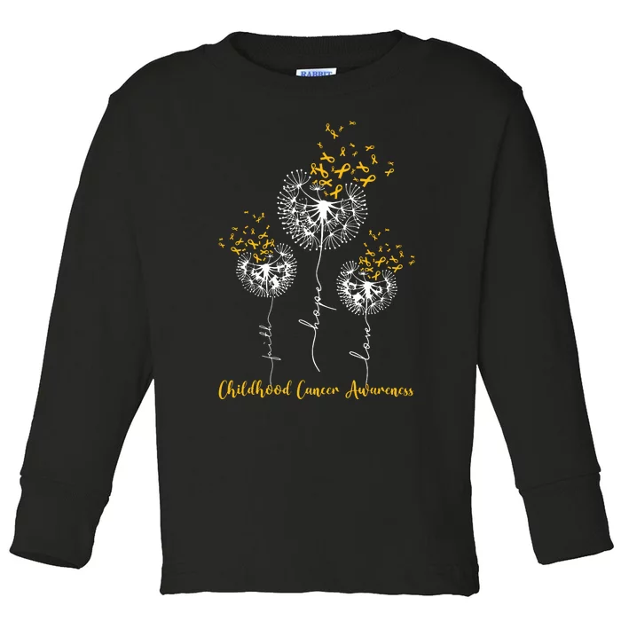 Childhood Cancer Awareness Faith Hope Love Dandelion Toddler Long Sleeve Shirt