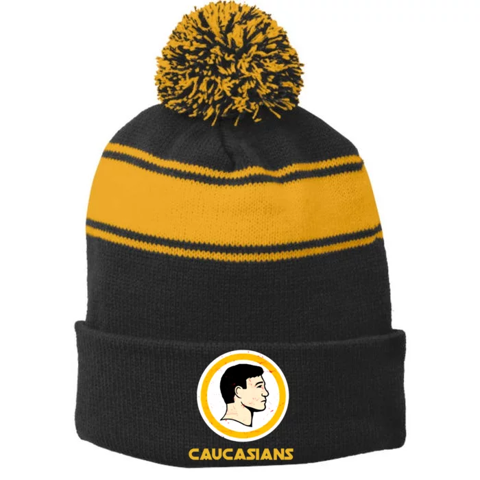 Caucasians Stripe Pom Pom Beanie