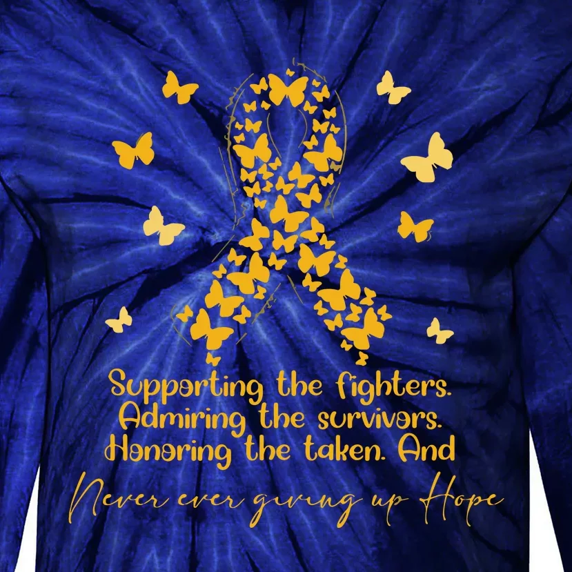 Childhood Cancer Awareness Gold Butterflies Ribbon Support Tie-Dye Long Sleeve Shirt