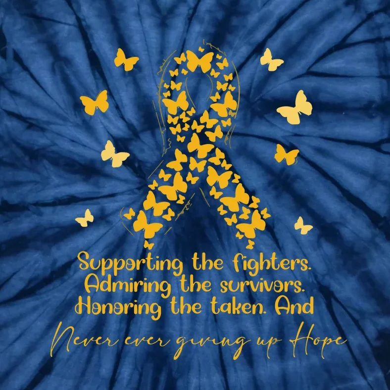 Childhood Cancer Awareness Gold Butterflies Ribbon Support Tie-Dye T-Shirt