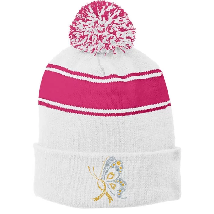 Childhood Cancer Awareness Gold Butterfly Warrior Supporter Stripe Pom Pom Beanie