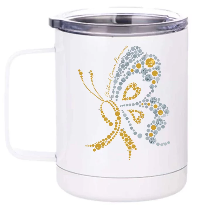 Childhood Cancer Awareness Gold Butterfly Warrior Supporter Front & Back 12oz Stainless Steel Tumbler Cup