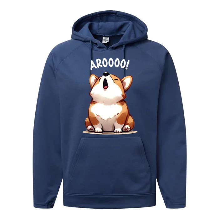 Cute Corgi Arooo Howl Puppy Lovers Dog Mom Gift Performance Fleece Hoodie