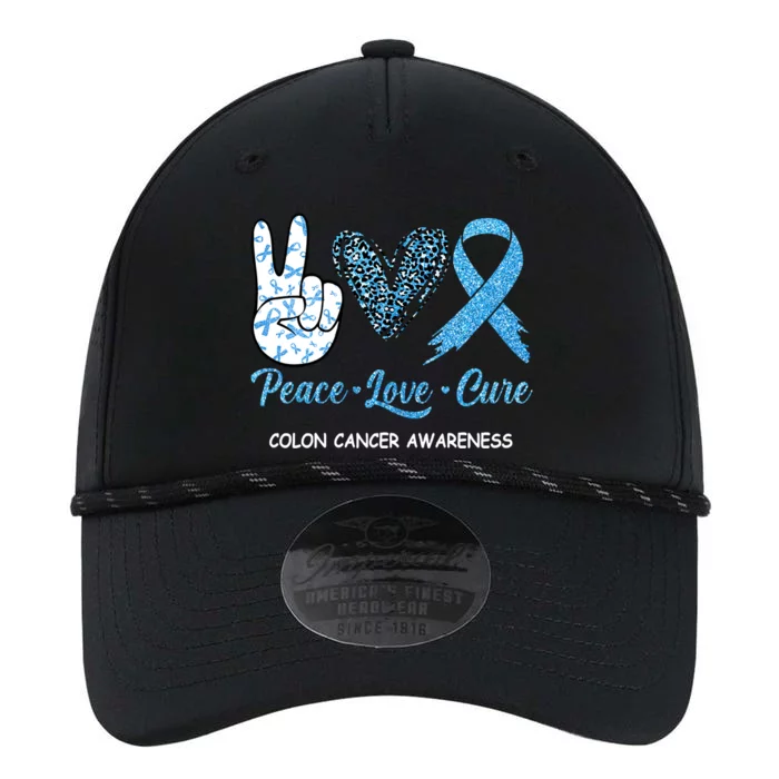 Colon Cancer Awareness Peace Love Cure Leopard Performance The Dyno Cap