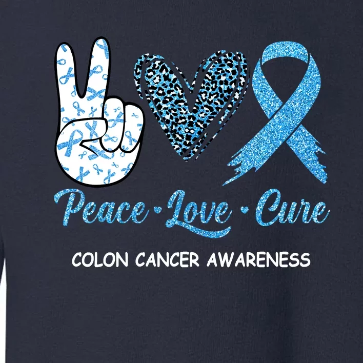 Colon Cancer Awareness Peace Love Cure Leopard Toddler Sweatshirt