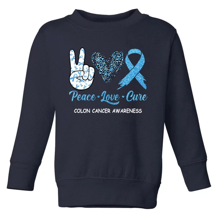 Colon Cancer Awareness Peace Love Cure Leopard Toddler Sweatshirt