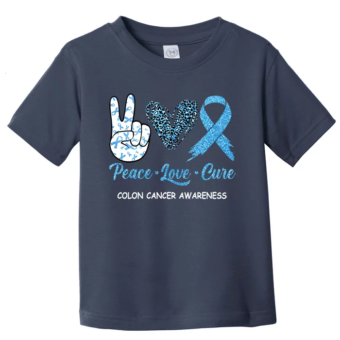 Colon Cancer Awareness Peace Love Cure Leopard Toddler T-Shirt