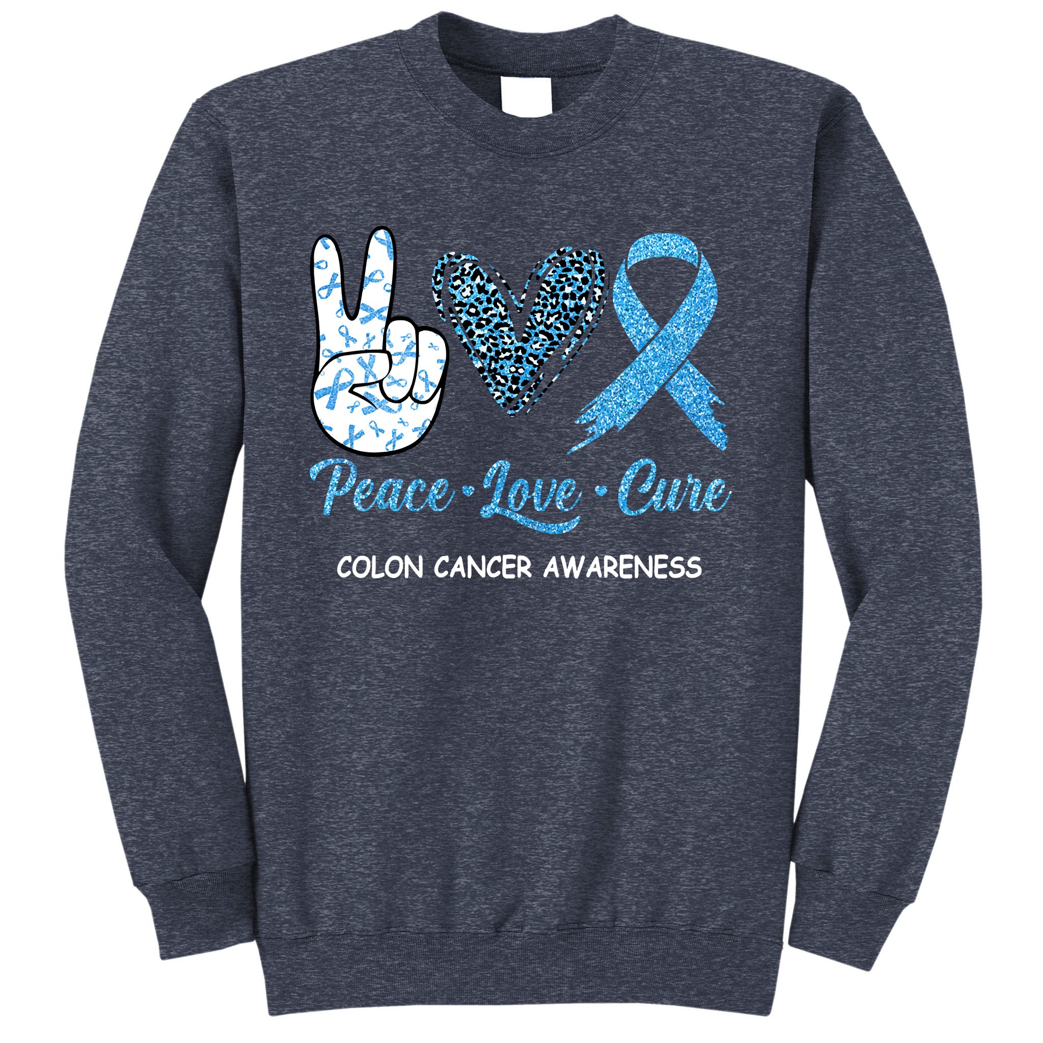 Peace Love Cure Dark Blue Ribbon Colon Cancer Awareness Gift