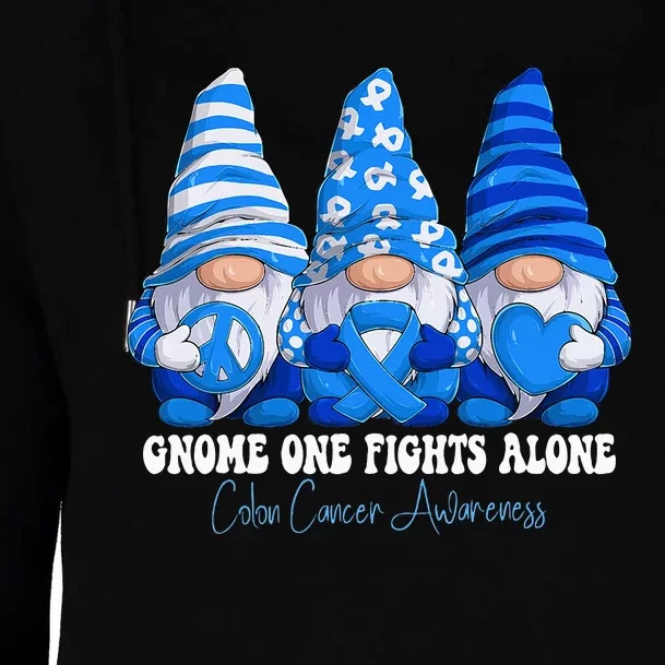 Colon Cancer Awareness Month Blue Ribbon Gnomies Support Womens Funnel Neck Pullover Hood