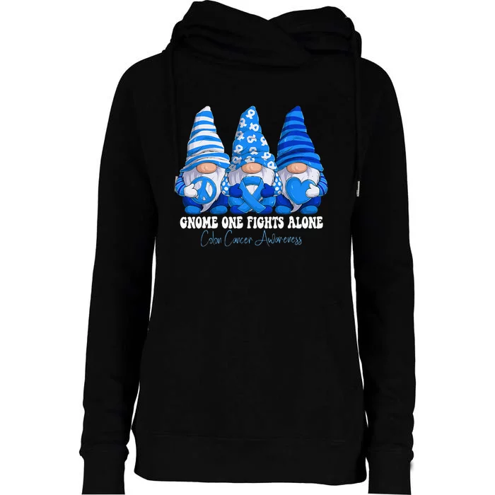 Colon Cancer Awareness Month Blue Ribbon Gnomies Support Womens Funnel Neck Pullover Hood