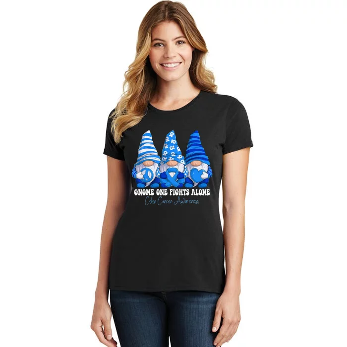 Colon Cancer Awareness Month Blue Ribbon Gnomies Support Women's T-Shirt