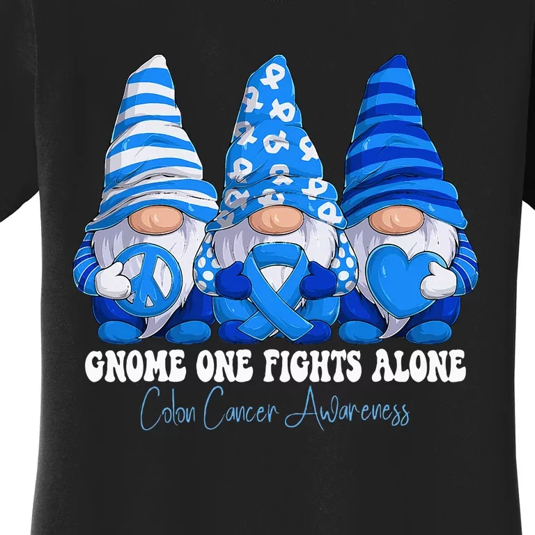 Colon Cancer Awareness Month Blue Ribbon Gnomies Support Women's T-Shirt