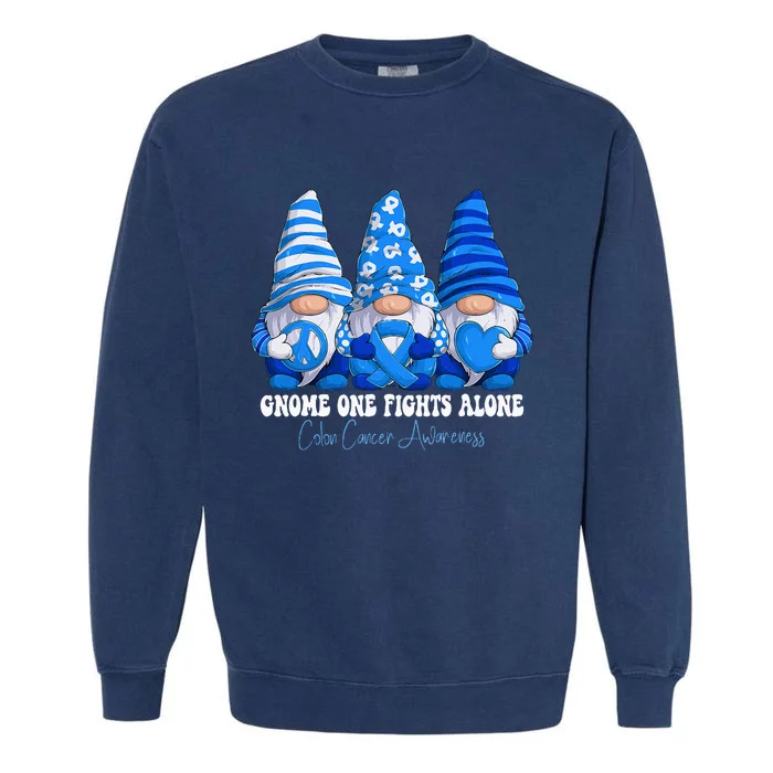 Colon Cancer Awareness Month Blue Ribbon Gnomies Support Garment-Dyed Sweatshirt