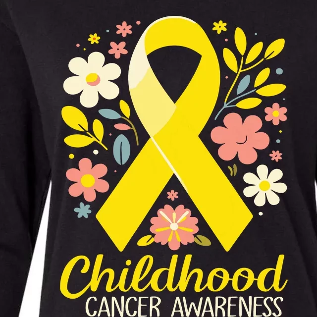 Childhood Cancer Awareness Gold Ribbon Floral Women Womens Cotton Relaxed Long Sleeve T-Shirt