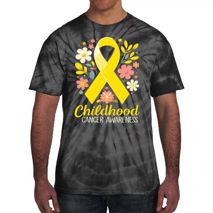 Childhood Cancer Awareness Gold Ribbon Floral Women Tie-Dye T-Shirt