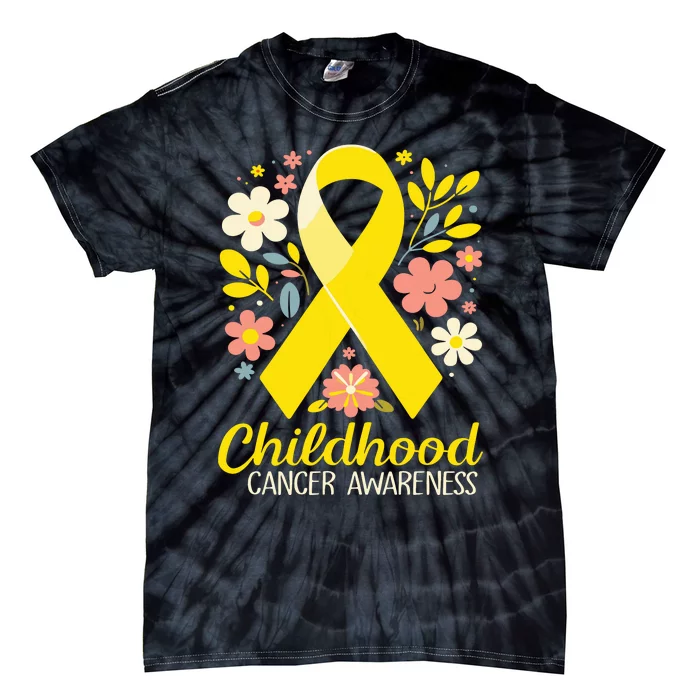 Childhood Cancer Awareness Gold Ribbon Floral Women Tie-Dye T-Shirt