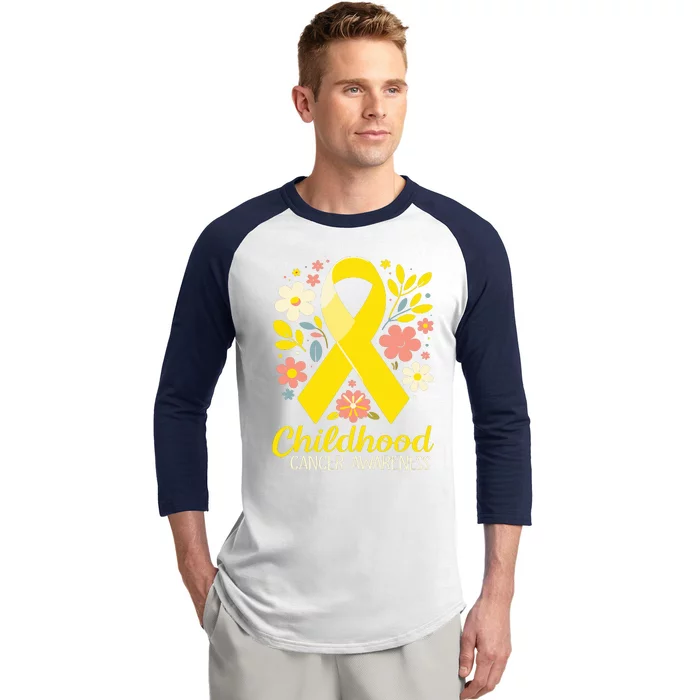 Childhood Cancer Awareness Gold Ribbon Floral Women Baseball Sleeve Shirt