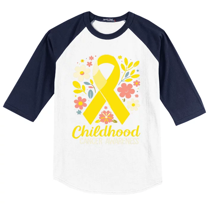 Childhood Cancer Awareness Gold Ribbon Floral Women Baseball Sleeve Shirt