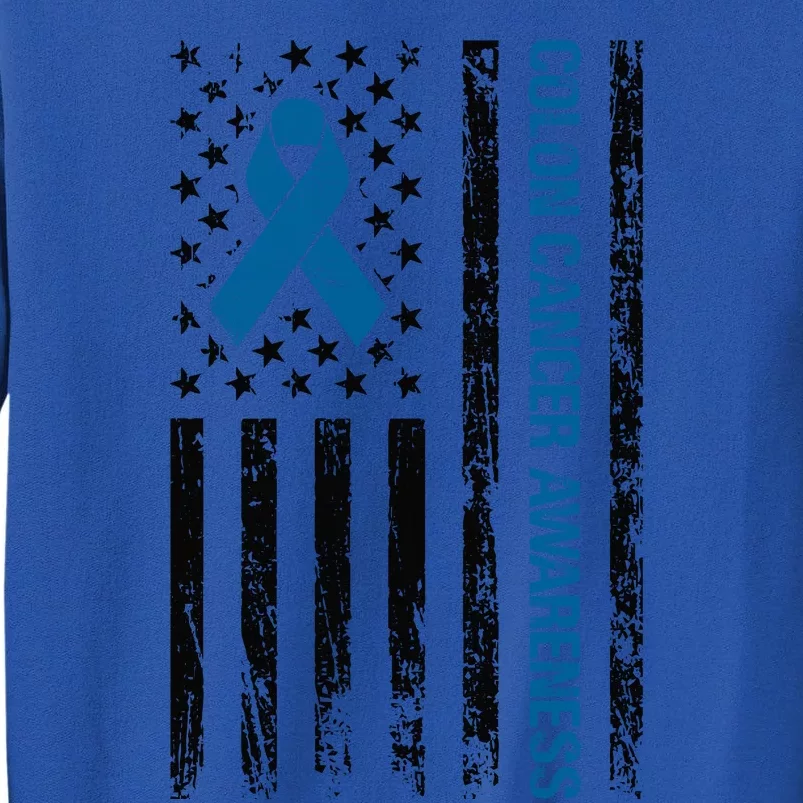 Colon Cancer Awareness Month Distressed Flag Tall Sweatshirt