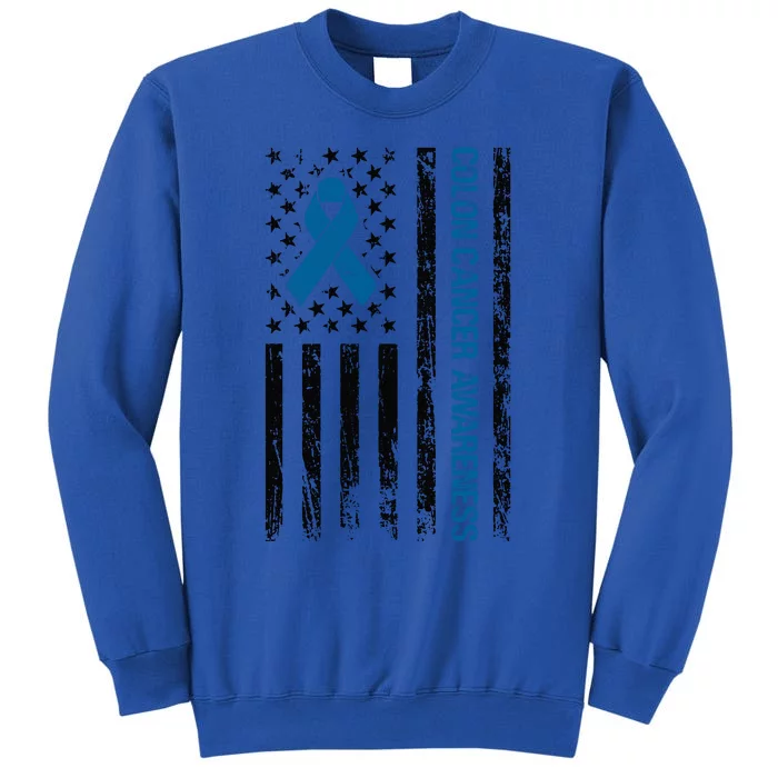 Colon Cancer Awareness Month Distressed Flag Tall Sweatshirt