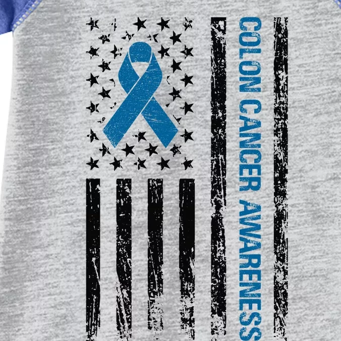 Colon Cancer Awareness Month Distressed Flag Infant Baby Jersey Bodysuit