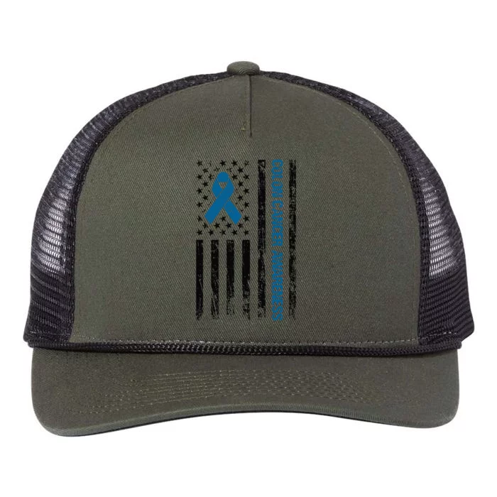 Colon Cancer Awareness Month Distressed Flag Retro Rope Trucker Hat Cap