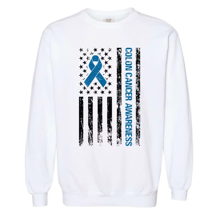 Colon Cancer Awareness Month Distressed Flag Garment-Dyed Sweatshirt