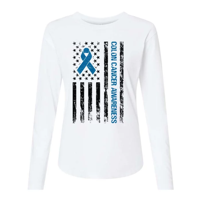 Colon Cancer Awareness Month Distressed Flag Womens Cotton Relaxed Long Sleeve T-Shirt