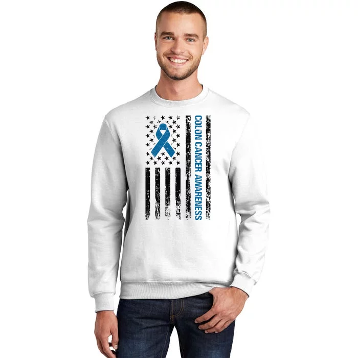 Colon Cancer Awareness Month Distressed Flag Sweatshirt