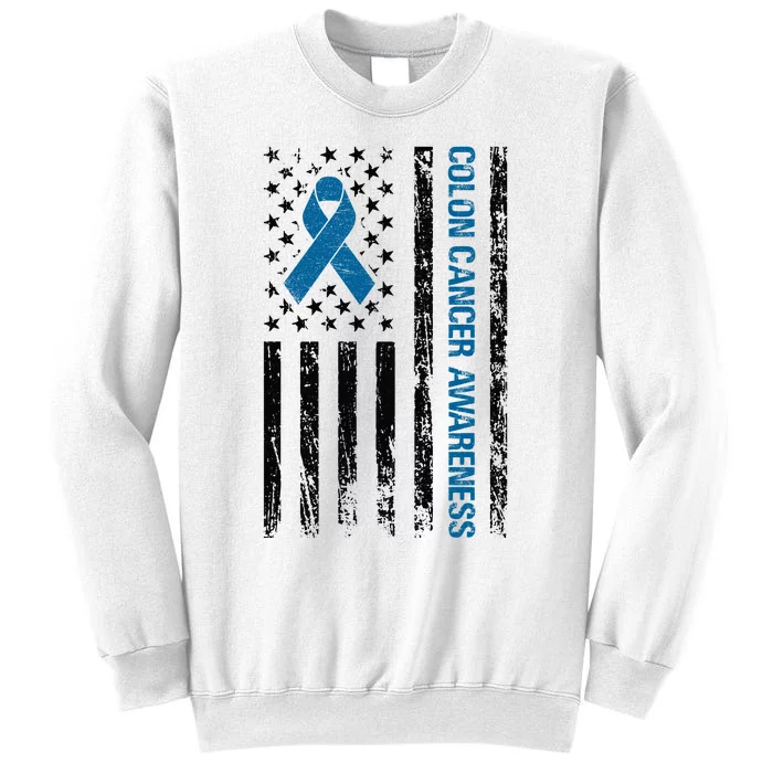 Colon Cancer Awareness Month Distressed Flag Sweatshirt