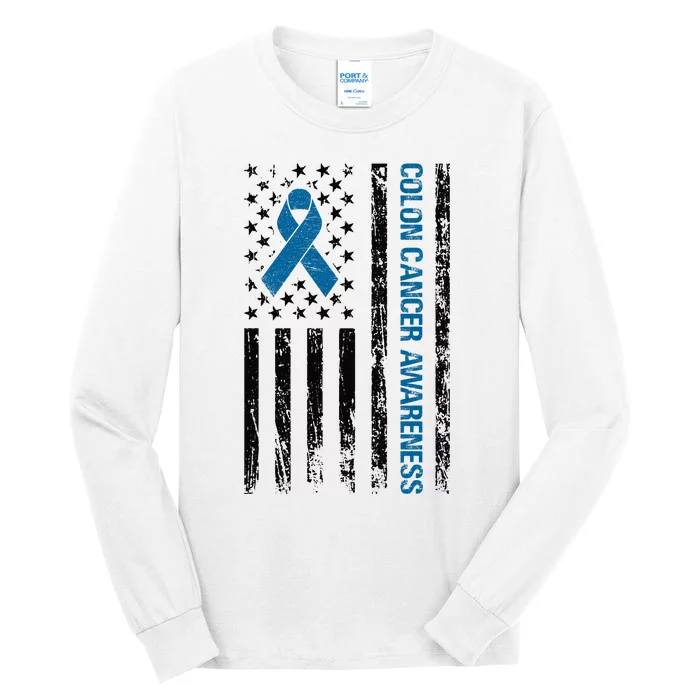 Colon Cancer Awareness Month Distressed Flag Tall Long Sleeve T-Shirt