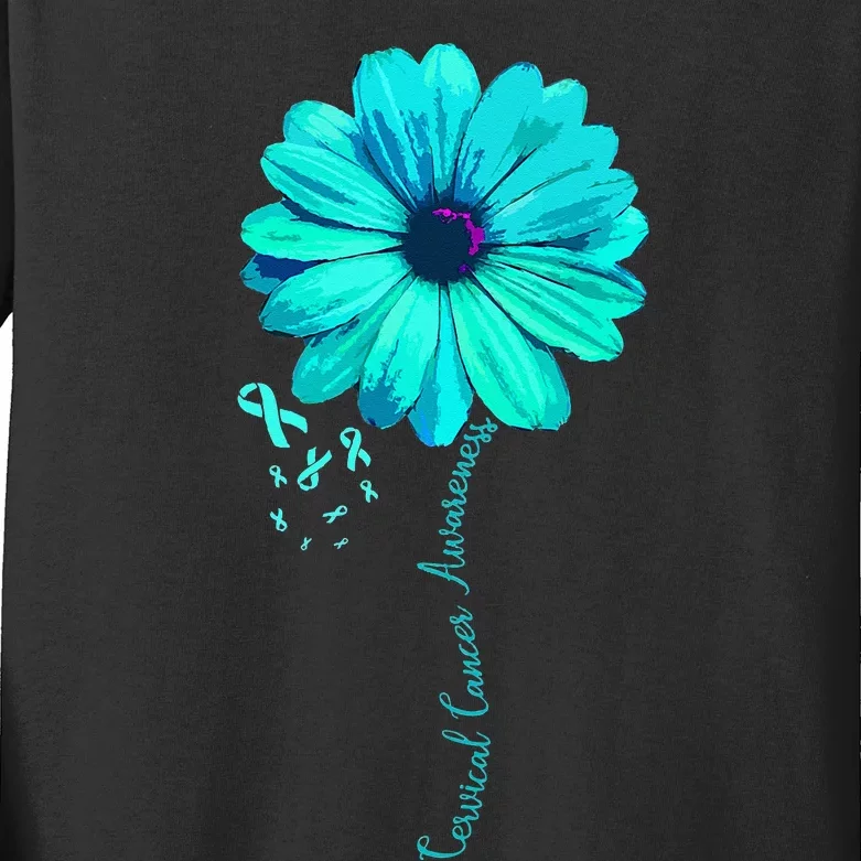 Cervical Cancer Awareness Family Survivor Pretty Gift Kids Long Sleeve Shirt