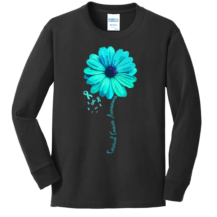 Cervical Cancer Awareness Family Survivor Pretty Gift Kids Long Sleeve Shirt