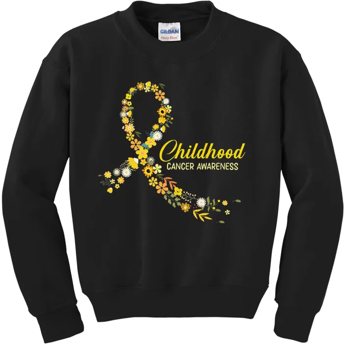 Childhood Cancer Awareness Hippie Flower Gold Ribbon Support Gift Kids Sweatshirt