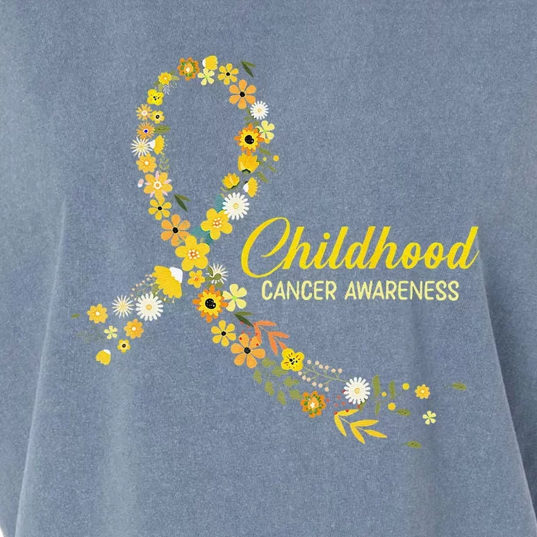 Childhood Cancer Awareness Hippie Flower Gold Ribbon Support Gift Garment-Dyed Women's Muscle Tee