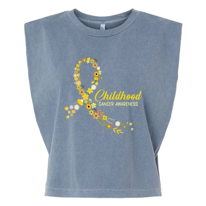 Childhood Cancer Awareness Hippie Flower Gold Ribbon Support Gift Garment-Dyed Women's Muscle Tee