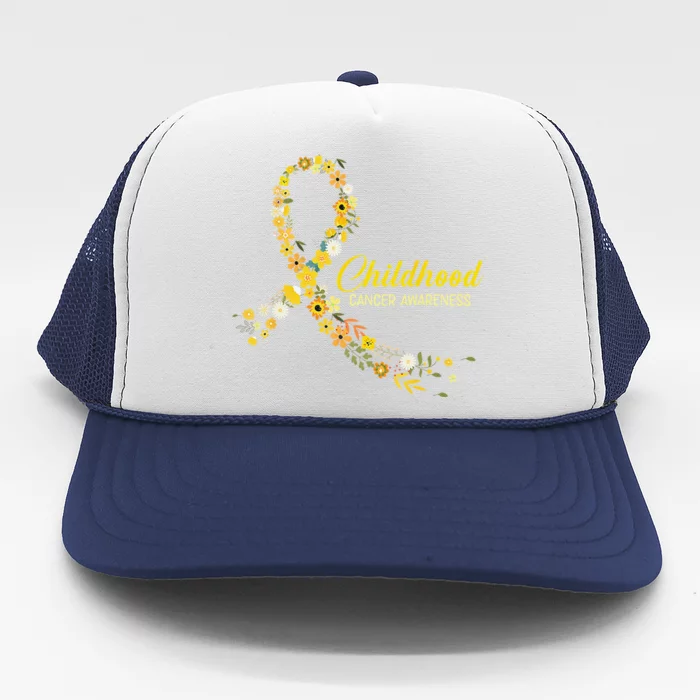 Childhood Cancer Awareness Hippie Flower Gold Ribbon Support Gift Trucker Hat