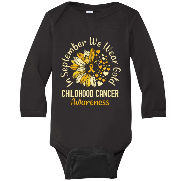 Childhood Cancer Awareness In September We Wear Gold Baby Long Sleeve Bodysuit