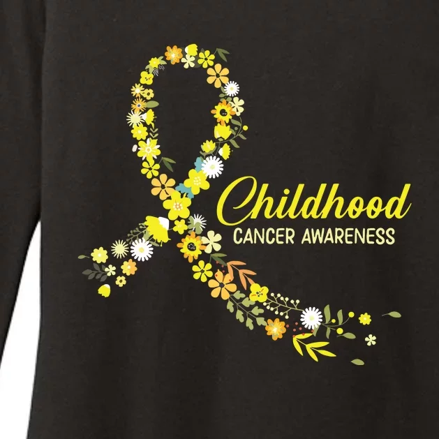 Childhood Cancer Awareness Hippie Flower Gold Ribbon Support Womens CVC Long Sleeve Shirt