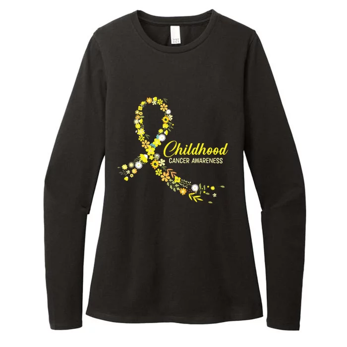 Childhood Cancer Awareness Hippie Flower Gold Ribbon Support Womens CVC Long Sleeve Shirt