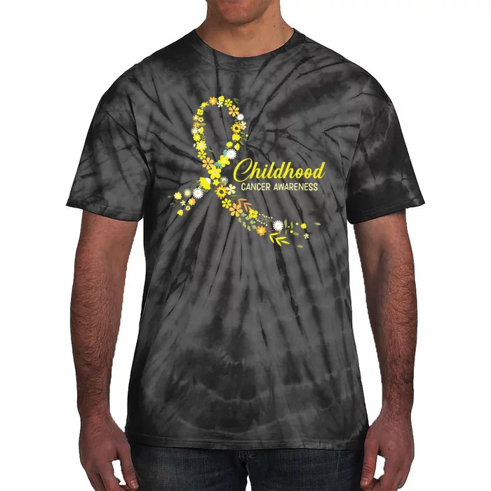 Childhood Cancer Awareness Hippie Flower Gold Ribbon Support Tie-Dye T-Shirt